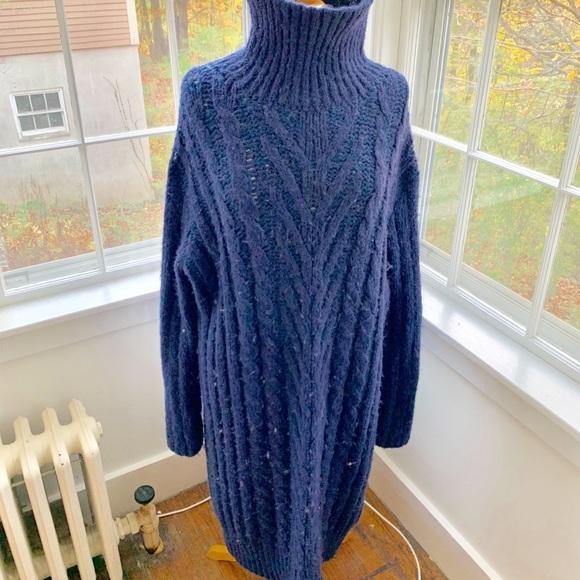 FREE PEOPLE *RARE*midi thick soft alpaca cabled turtleneck sweater dress - Picture 11 of 14